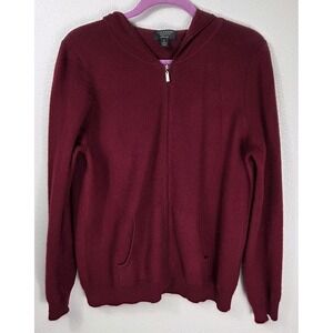 Charter Club Luxury 100% Cashmere Zip Hoodie Sweater Women's L Burgundy